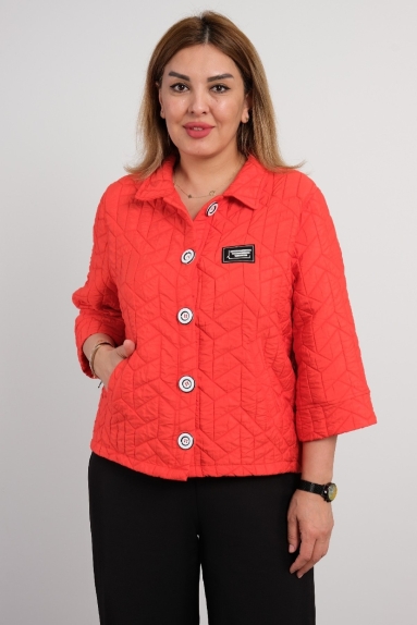  Front button detailed, quilted fabric short red coat for plus size women