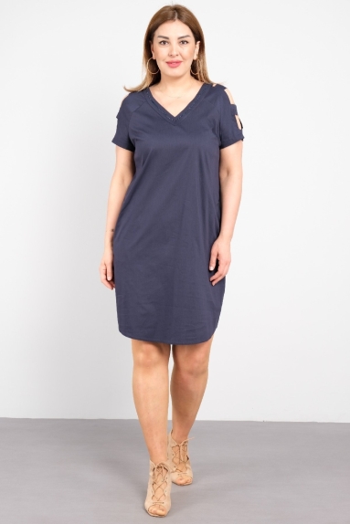 Very stylish women's casual dress with embroidered collar and sleeves