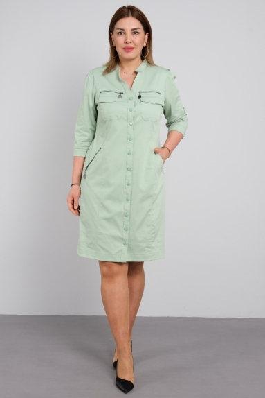 Elegant plus size women's casual dress with button front and pocket detail