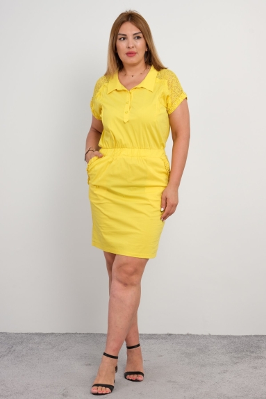 Short sleeve dress with pockets, ruffles, beading, lace skirt